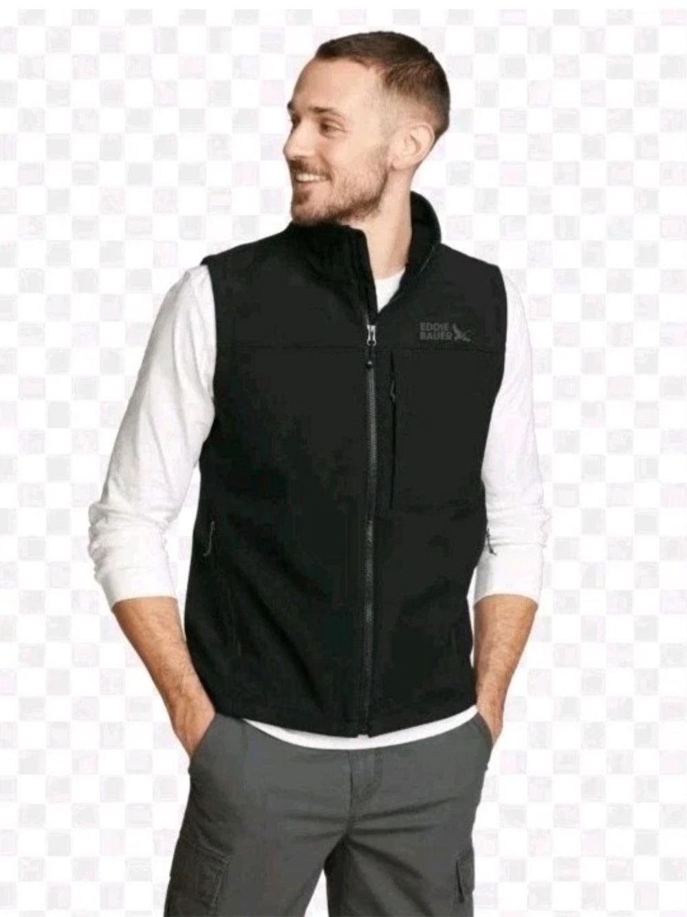 Eddie Bauer Men’s Softshell Vest Size S Black Full Zip Fleece Lined NWT
